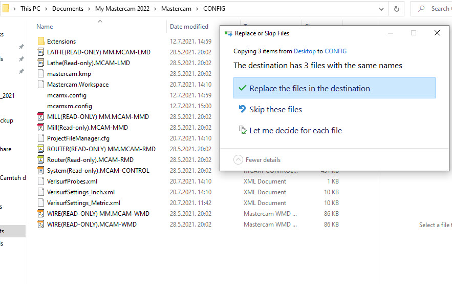 Backup config Mastercam