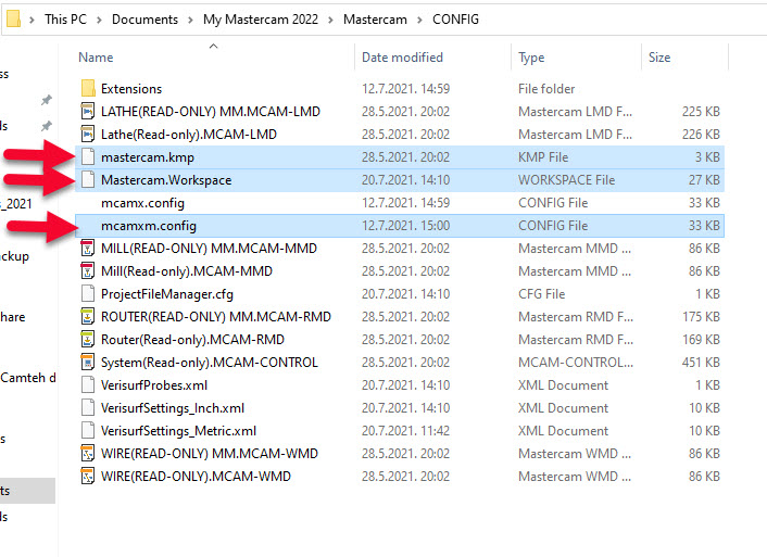 Backup config Mastercam